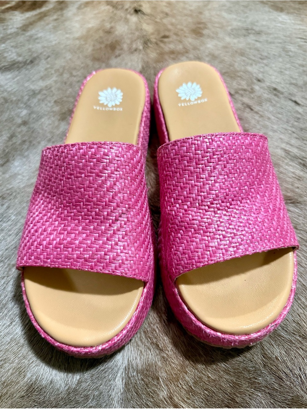 Yellow Box Aldine Woven Slide Mules/Clogs/Sandals in Fuchsia